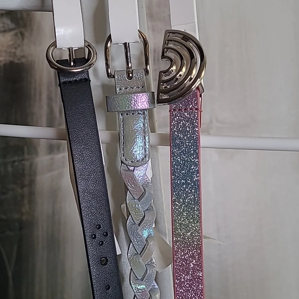 New! Cat & Jack Kids Small 3 piece Adjustable Glitter and Braided Belt Set